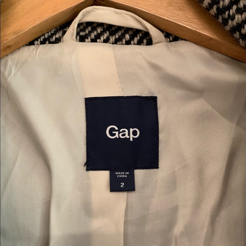 GAP Black & White Tweed Wool Coat Sz 2 - Picture 5 of 8